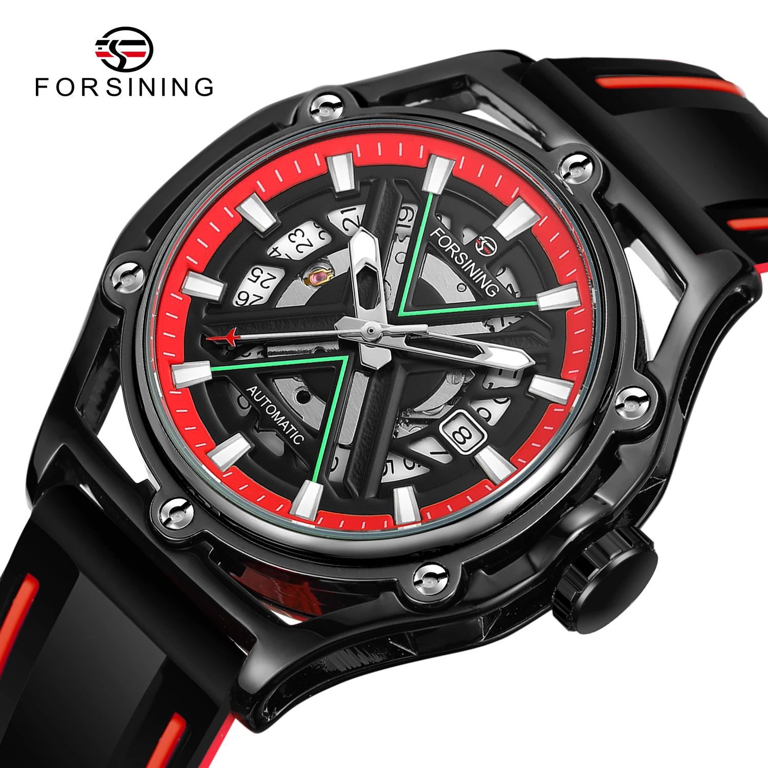 Forsining estilo europeo y americano hombre moda casual reloj mecánico fresco aire libre reloj deportivo de cinta adhesiva