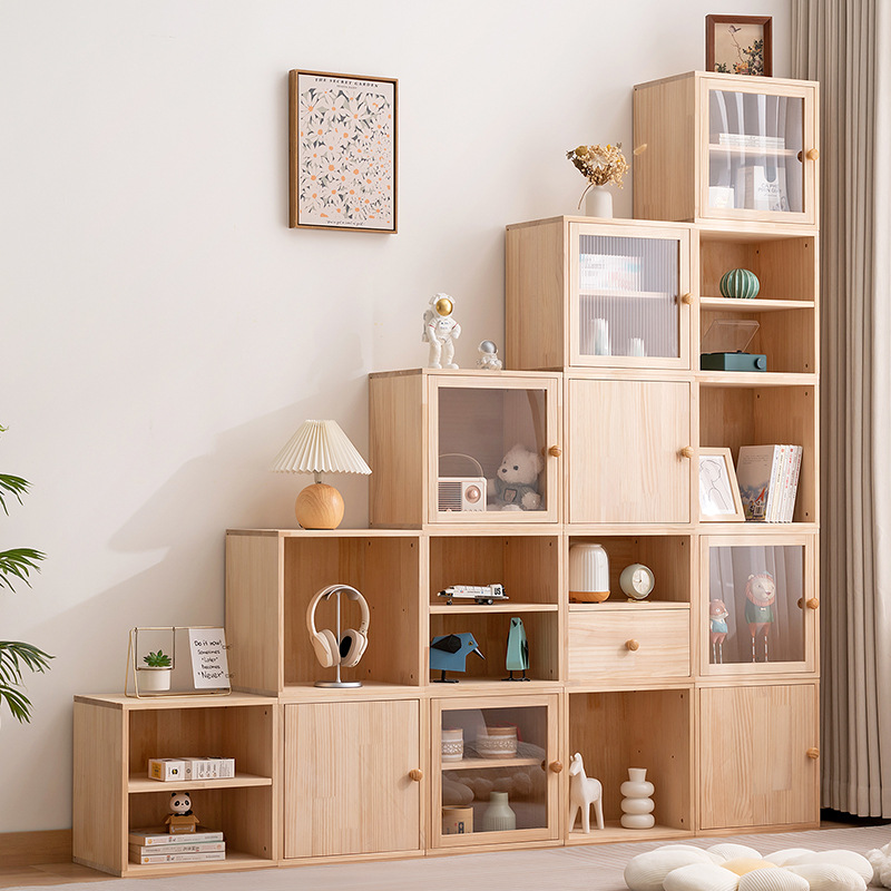 Solid Wood Bookshelf Floor-Standing Storage Rack Bookcase Free Combination Home Kidsren's Living Room Simple Sundries Bedroom Vω