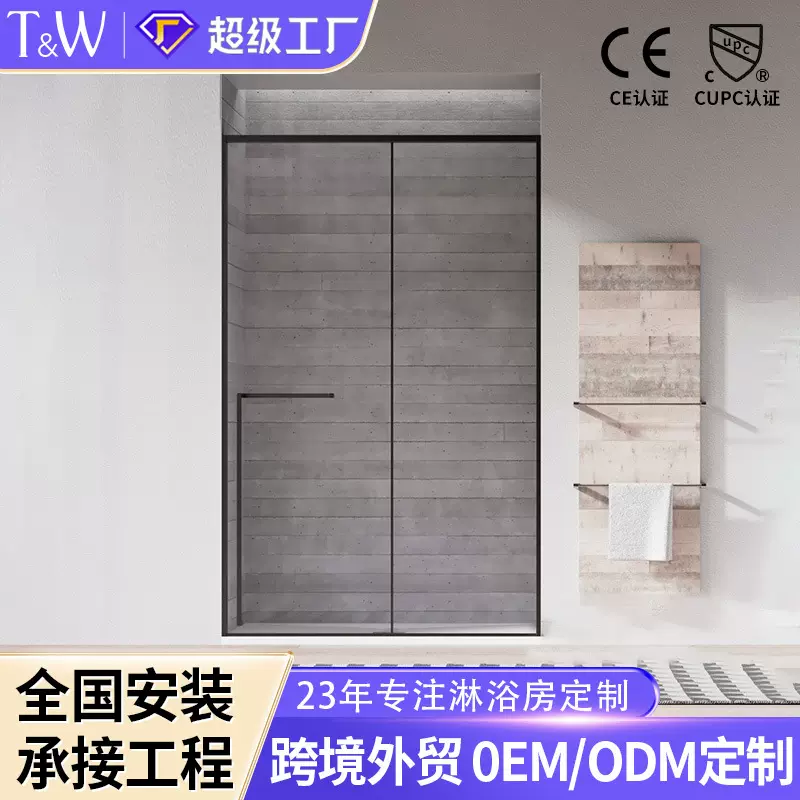 T&W特拉维尔极简淋浴房一字形防水浴屏卫生间移门隔断浴室玻璃门