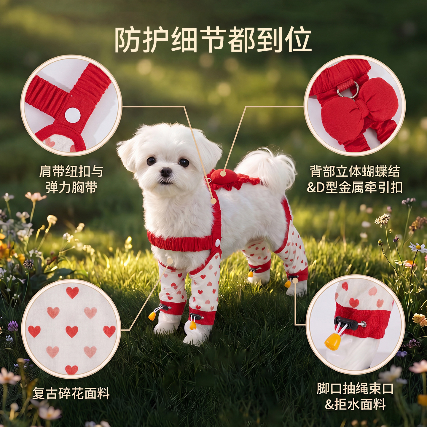 Pantalones antipolvo de arco de mascota dulce pueden ser traídos con cuatro patas todo incluido para perros pequeños y medianos para evitar la suciedad.