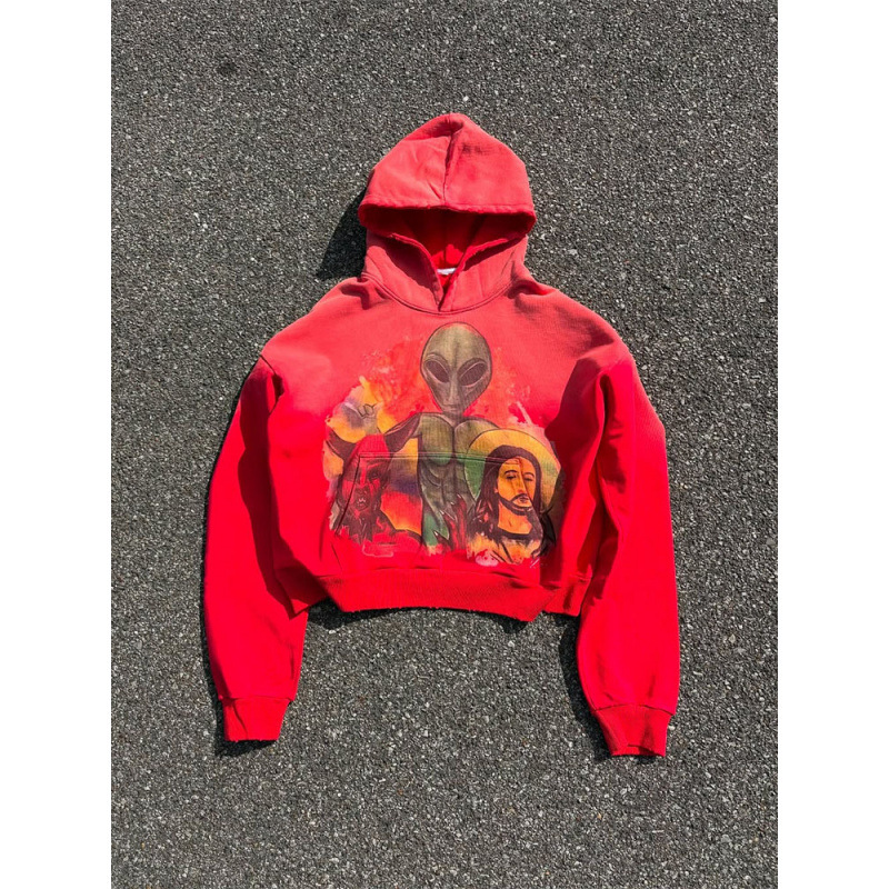 Felpa con cappuccio e zip Alien Graphic – Pullover streetwear unisex (vestibilità oversize, rosso/grigio, XS-5XL)_voghion.com