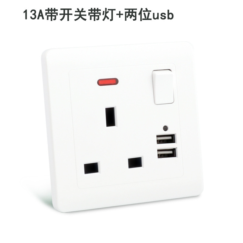 Estándar británico interruptor socket panel doble 13a dual USB uno-abierto de tres agujeros de la UE certificado CE toma de pared al por mayor