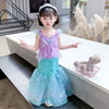 外贸童装亮片连衣裙美人鱼公主裙女童连衣裙短袖儿童表演服装礼服|ms