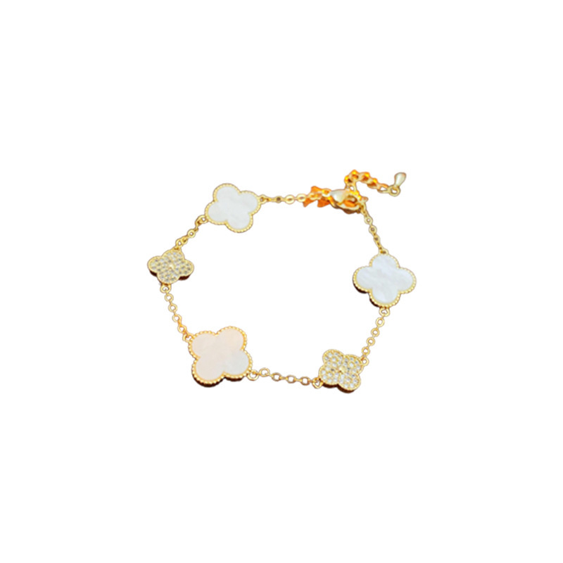 本物の金メッキジルコンの貝母の花のブレスレットはシンプルで、手の輪の軽い高級感のある手飾りの女性の卸売りです。|undefined