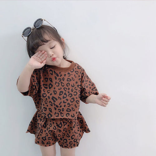 Ladies' Summer Outfit Set 2024 New Arrival for Kids - Short Sleeve Shorts Casual Clothes for Toddlers - Cute Leopard Print Two-Piece Set