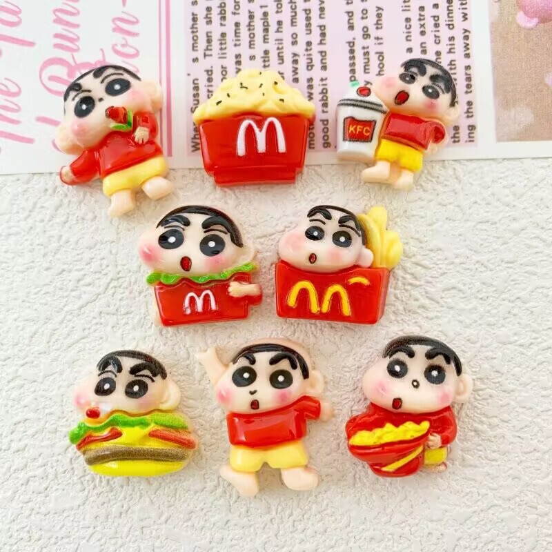 Cartoon Shin-Chan Fries Burger DIY Cream Glue Mobile Phone Case Clogs Hairpin Headband Decorative Resin Accessories