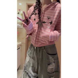 美式复古撞色连帽卫衣女秋冬薄2025年宽松懒惰风oversize外套上衣