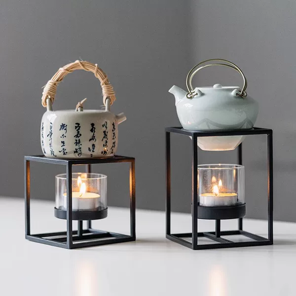 Wrought Iron Tea Warmer Candle Holder Alcohol Lamp Stand Japanese Minimalist Creative Small Tea Stove Candle Light Teapot