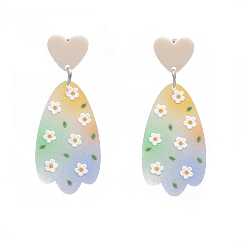 Pendientes geométricos de acrílico de acetato transfronterizo de Europa y América dulce Linda caricatura Smiley flor pintada Pendientes chapados en plata