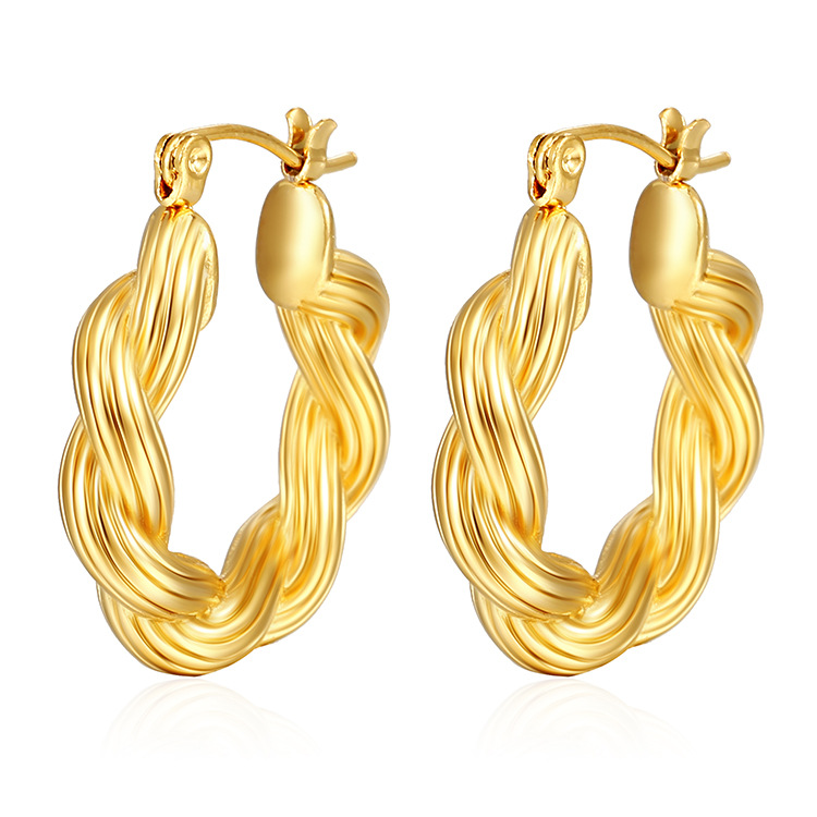 Twist twisted line pendientes europeos y americanos simples pendientes de lujo de luz ins wind net rojo mismo estilo de fundición pendientes de oro de 18k en stock