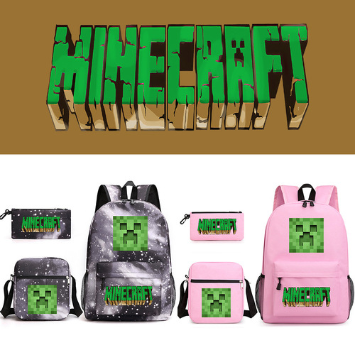 Minecraft My World Student Large Capacity Printed Three-Piece Backpack Set for Boys and Girls