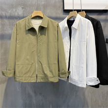 秋装新款微宽翻领工装短款外套男士简约色长袖休闲百搭薄夹克帅