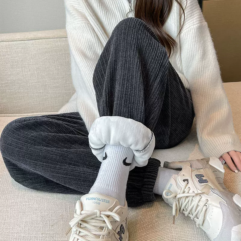 灯芯绒裤子女秋冬季2025新款束脚棉裤哈伦运动裤休闲加绒加厚卫裤