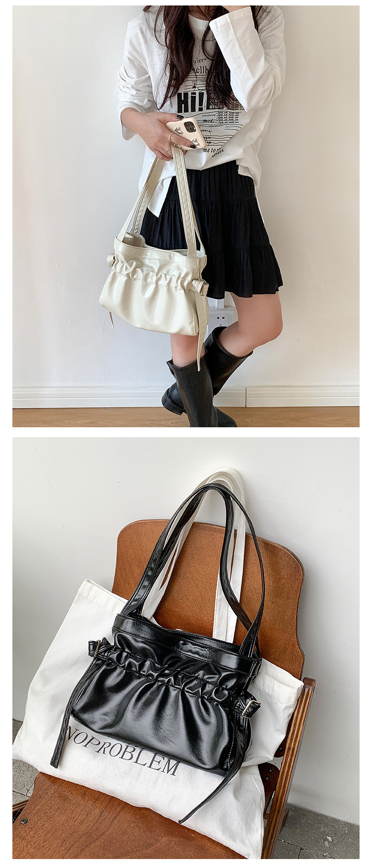 Borsa tote in morbida pelle per pendolari, grande capacità, da donna, versione coreana di nicchia, nuova borsa plissettata estiva da donna, singola_voghion.com