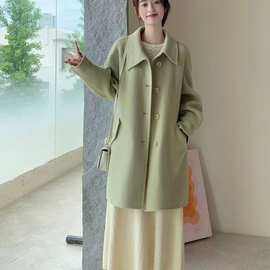 白枕鹤感双面呢子大衣女短款秋冬新款复古宽松小个子毛呢外套