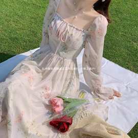 春夏新款绝美长袖连衣裙仙女超仙森系温柔风茶歇法式初恋裙子