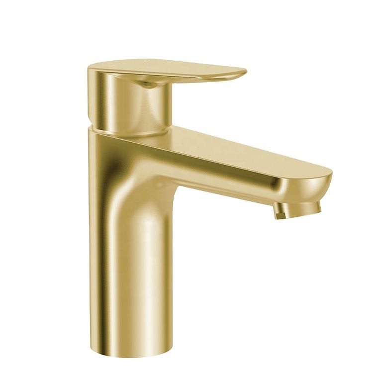 Modern Single-Hole Deck-Mounted Basin Faucet with Brushed Finish, Single-Handle Hot and Cold Water Brass Washbasin Faucet