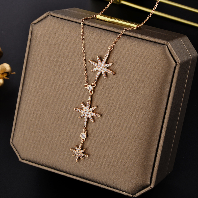 cable chain Chain Type 1 Piece Quantity PVD Coated Real Gold Plated Star Stainless Steel IG Style Basic Waterproof Non Tarnish Necklace