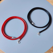 黑泰银饰 s925纯银扣子韩国蜡绳项链女 吊坠通用皮绳锁骨链毛衣链