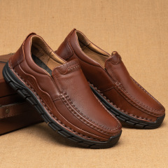 Broad-toe business formal first-layer cowhide men's casual leather shoes, soft leather soft-soled toe-on-line thick-soled leather shoes for men