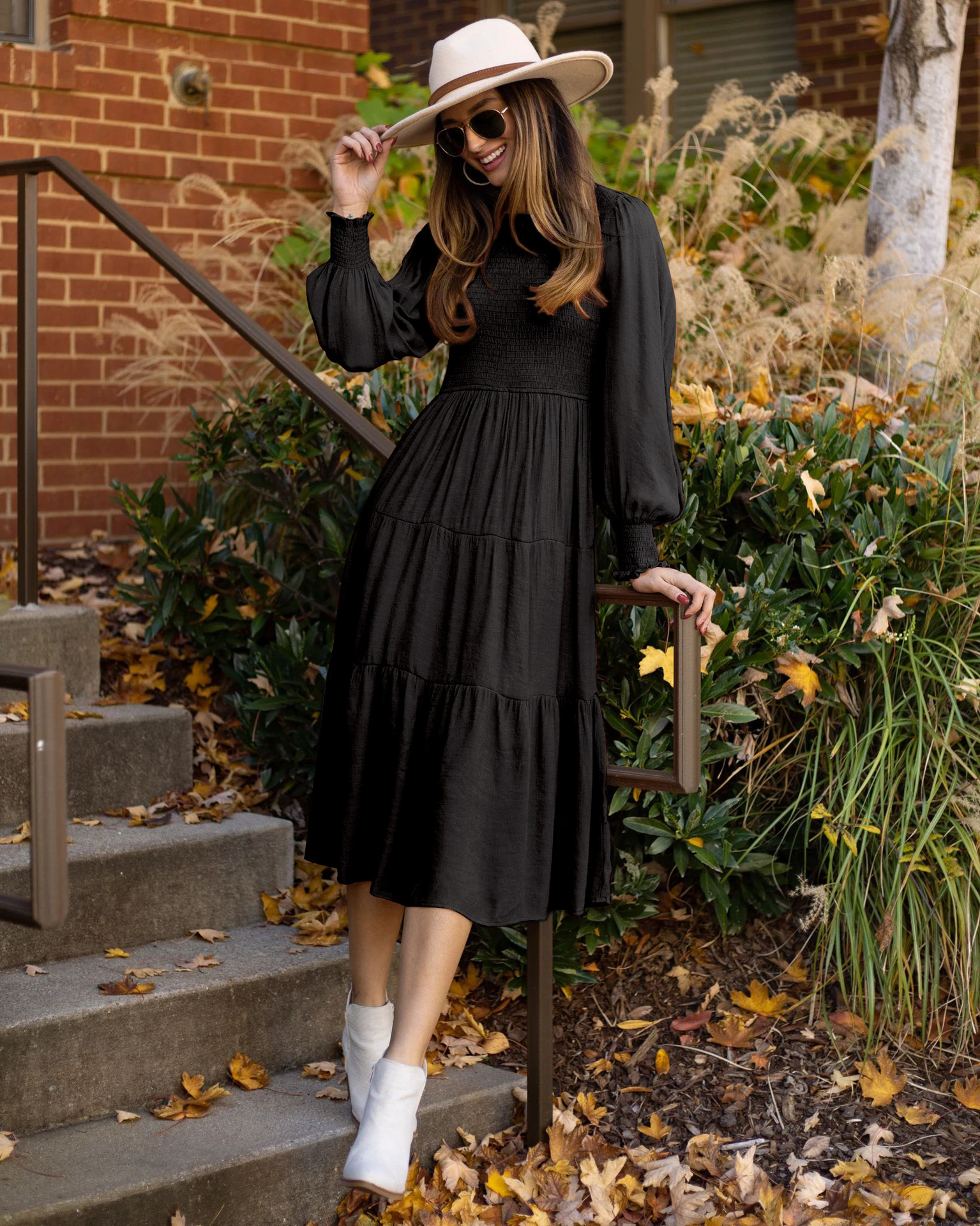 Women's Swing Dress Casual Vintage Style Round Neck Long Sleeve Solid Color Midi Dress Daily display picture 1