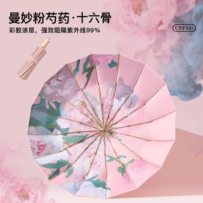 High-quality, stylish 16-rib umbrella for both sunny and rainy days, offering wind resistance and sun protection, with UV protection and colorful fabric, available for wholesale