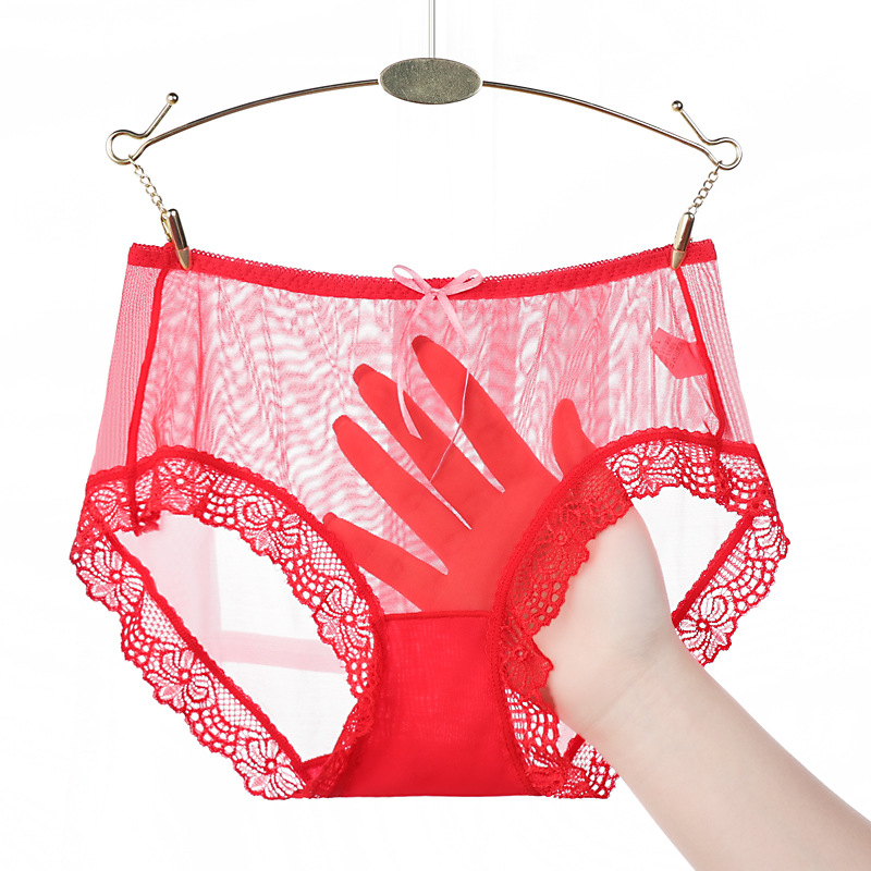 Algodón transparente sin marcas, calzoncillos de dama sexy, malla de encaje transpirable y fresco, calzoncillos de cintura baja.