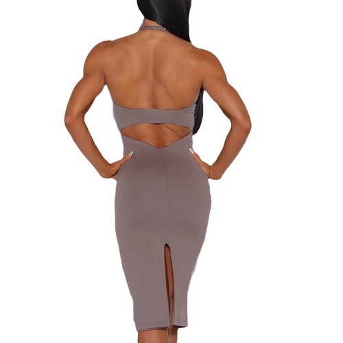 23 Cross-border Fashion Laced Back Bodycon Dress Latin Dance Suit for Women with Bra Cup and Panties Yoga Fitness Wear