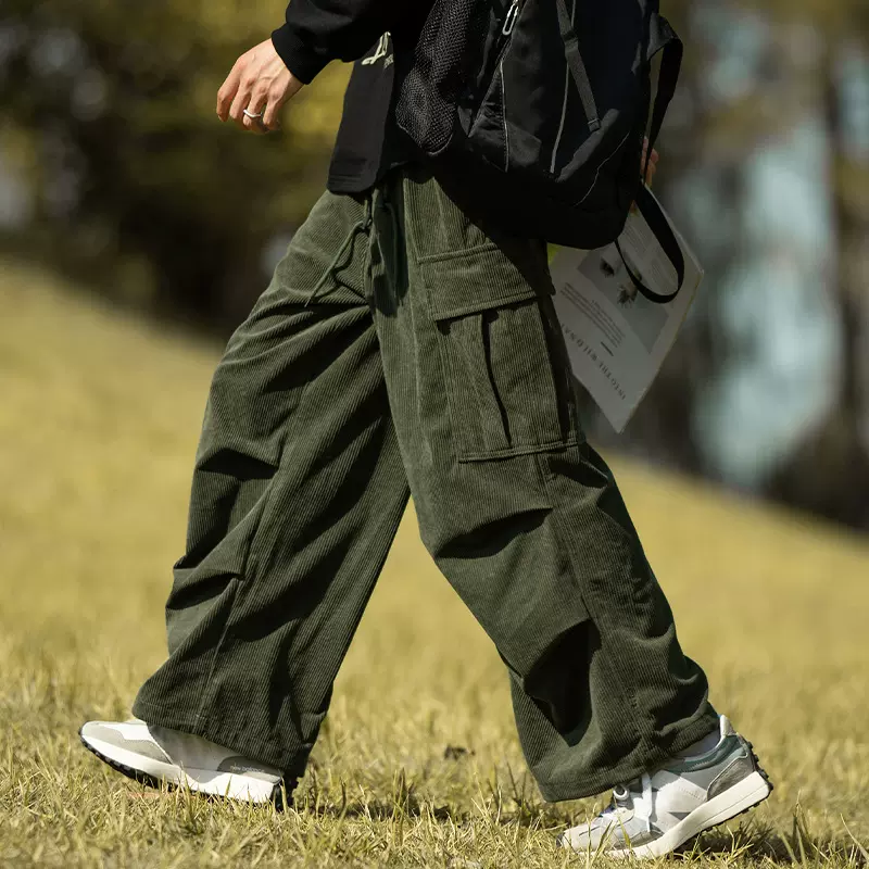 灯芯绒裤子男cityboy情侣休闲军绿色工装裤潮牌秋冬直筒阔腿长裤