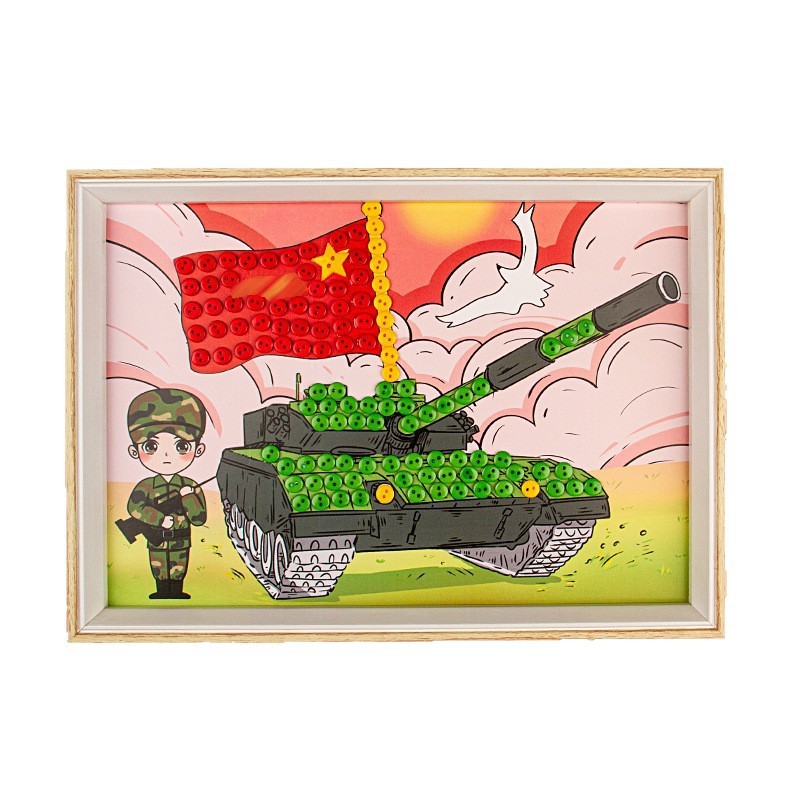建军节手工纽扣画diy玩具材料儿童爱国红色主题创意粘贴画幼儿园|undefined