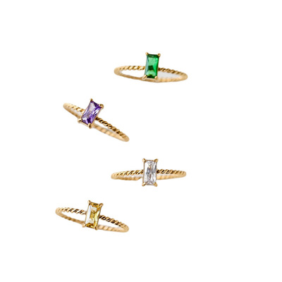 多色 欧美ins镀18K金细麻花彩色方钻戒指女 时尚个性钛钢戒指|ru