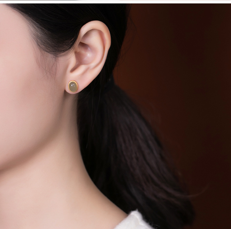 Khuyên tai nữ hình bầu dục bạc S925 mạ vàng — Một cặp chi tiết 6