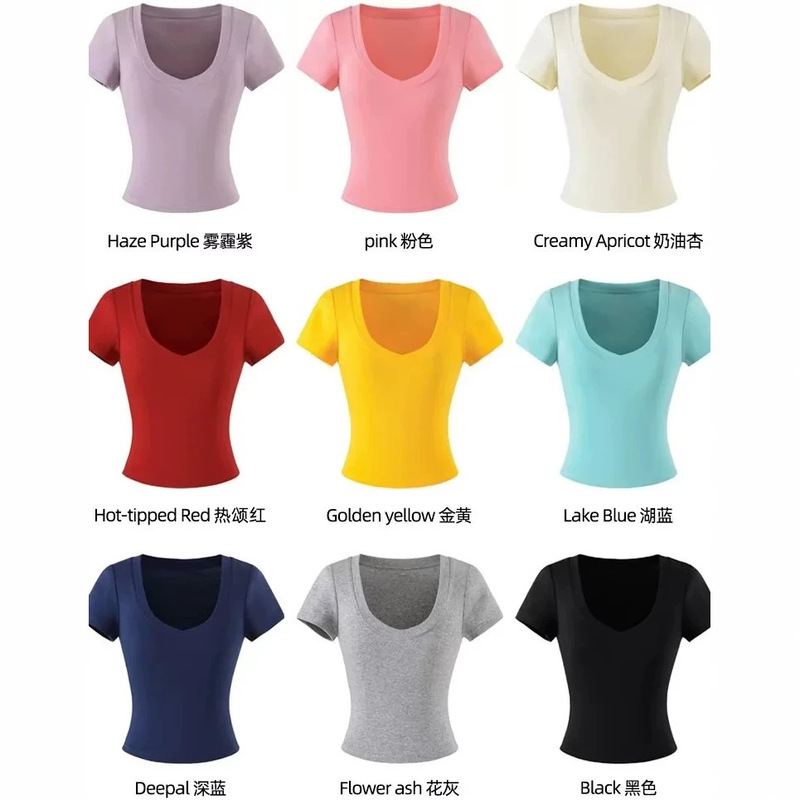 Cartoon-Style Figure-Flattering Tight-Fitting V-Neck Short-Sleeve T-Shirt for Women, Summer Sweet and Spicy Sexy Waist-Cinching Slim-Fit Crop Top
