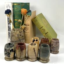 跨境批发天然国画石花瓶笔筒现代餐桌客厅装饰品摆件原石打磨工艺