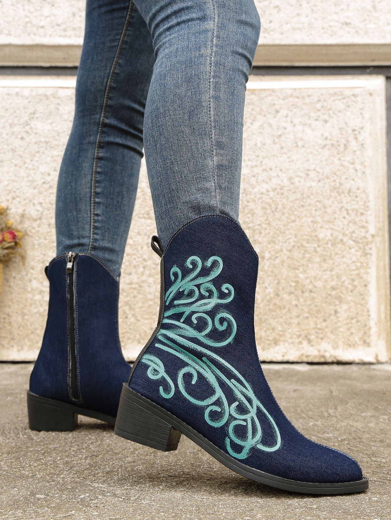 Herbst und winter frauen stiefel Runde kappe platz mit denim stiefeletten einfarbig frauen stiefel_voghion.com