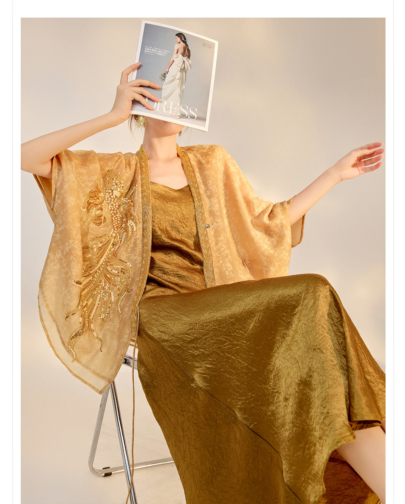 Áo dáng rộng kiểu mới thiết kế cao cấp thêu đính cườm ánh sáng, chất liệu rayon — Màu vàng chi tiết 9