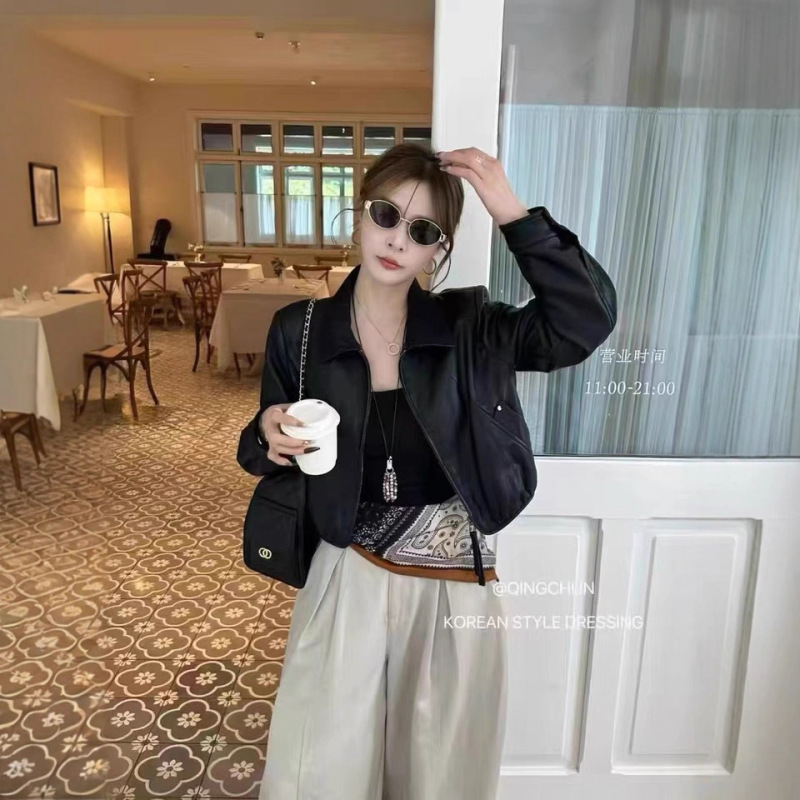 时尚翻领PU皮衣外套女欧洲站欧货2025秋季新款百搭显瘦夹克上衣潮|undefined