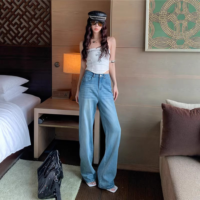 Spring and Summer New Style Tencel Cotton Stretch Jeans for Women, Comfortable, Breathable, Cool, Slim-Fit, Straight-Leg Pants Spring and Summer New Style Tencel Cotton Stretch Jeans for Women, Comfortable, Breathable, Cool, Slim-Fit, Straight-Leg Pants
