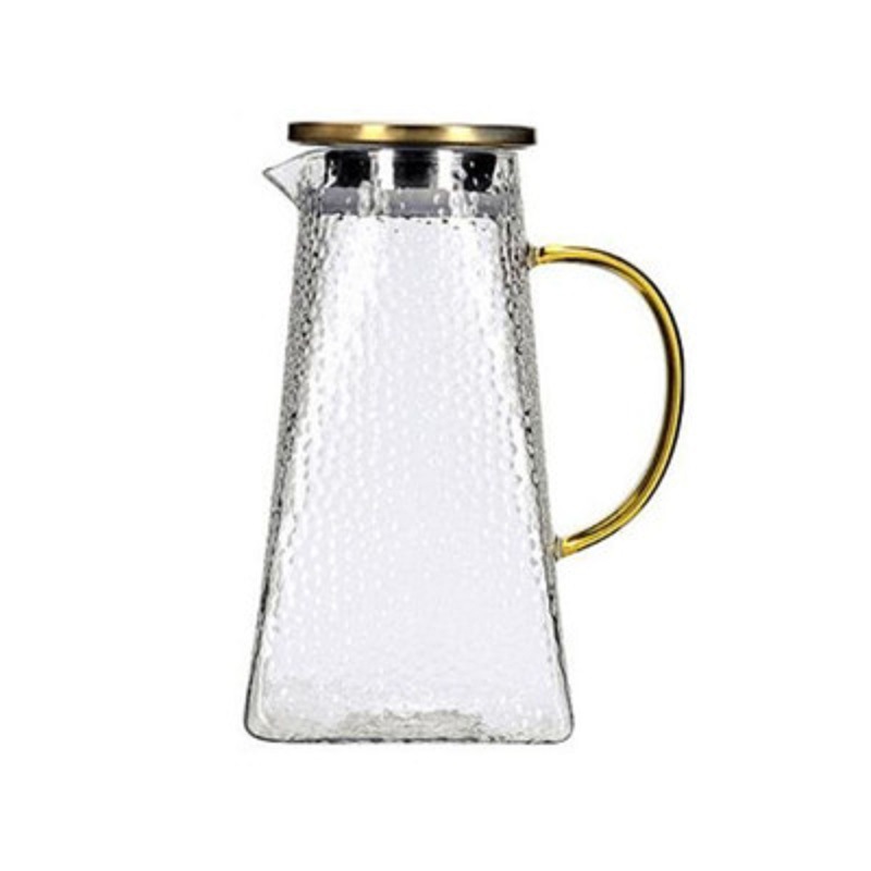 Fábrica al por mayor vidrio martillado botella de agua fría material de vidrio de borosilicato botella de agua fría hogar cuadrado jugo olla