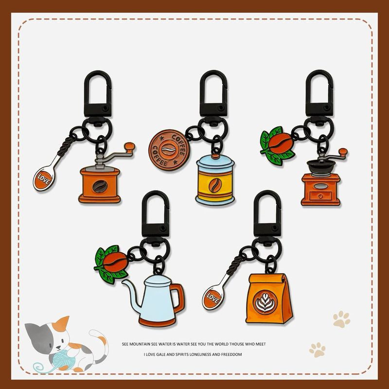 Creative Coffee Milk Tea Keychain Cute Mini Retro Pendant Student Bag Accessories Pendant Small Gift Gift Item