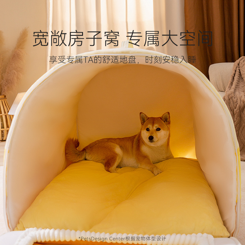 Color amarillo tienda minorista pintada casa arqueada gran perro Shiba gran espacio mascotas artículos para perros al por mayor