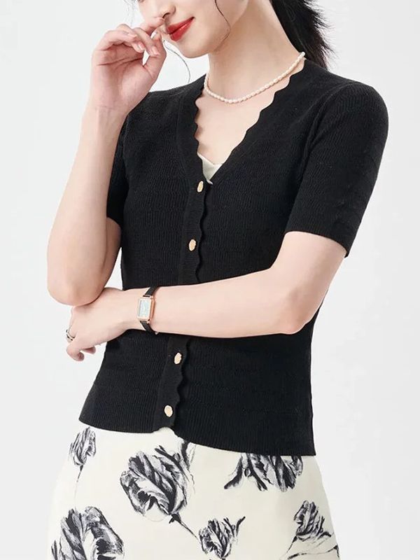[Special Sale] Knitted Cardigan T-Shirt Women's Summer Wool V Neck Short Outer Sweater 2025 Summer Women's Yujie Style
