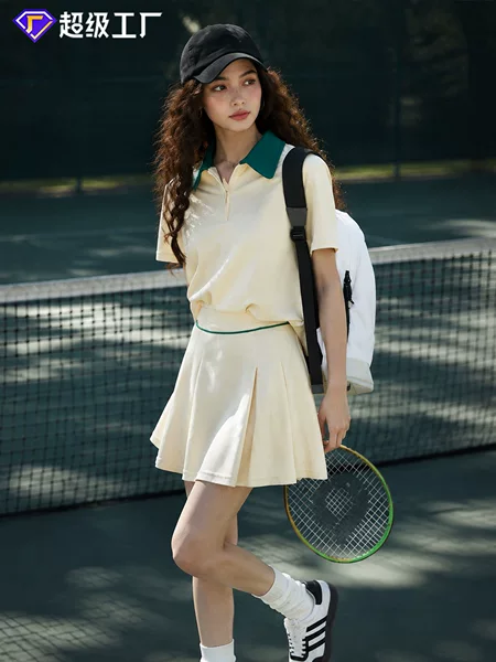 Popular tennis skirt two-piece set for women, short-sleeved Polo collar pleated short skirt, casual stretch fabric, manufacturer's small batch customization