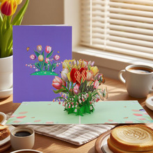 3d立体郁金香花束教师节贺卡创意花朵感恩祝福卡送老师祝福康乃馨