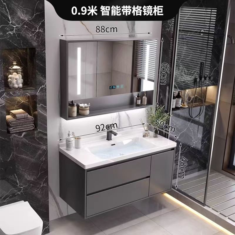 (핫스타일 그레이) 스마트거울장 모델 + 전국보증 - 90CM 무도장 공정 + 수도꼭지 악세사리 풀세트 무료