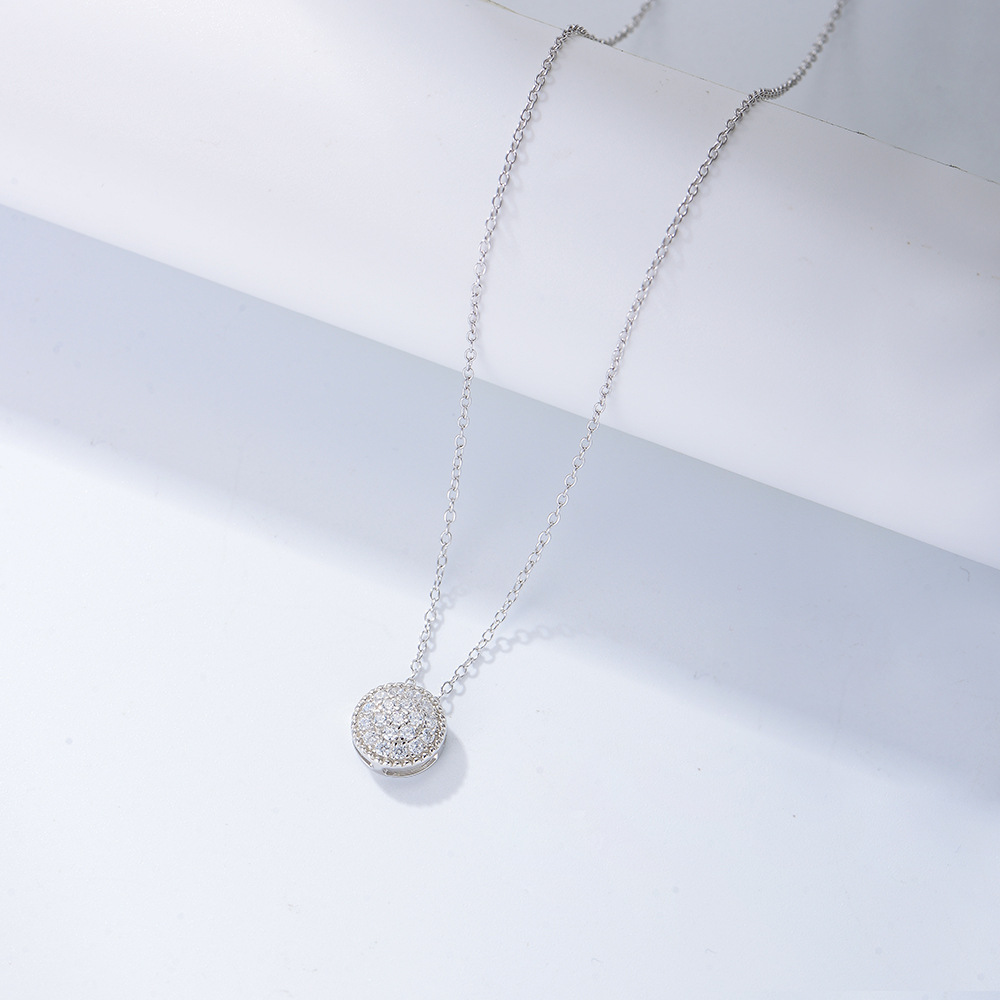 Estilo explosivo transfronterizo europeo y americano s925 plata esterlina circón colgante redondo collar moda femenina todo fósforo cadena de clavícula personalizada del fabricante