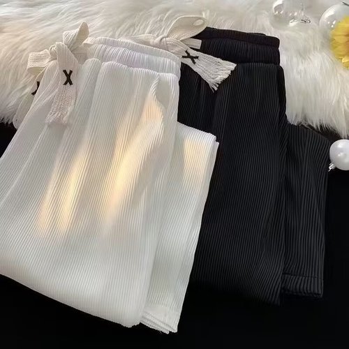 2025 Summer Thin Plain Sheer Loose Wide Leg Straight Tube Pants High Waist Slimming Casual Floor-Length Pants