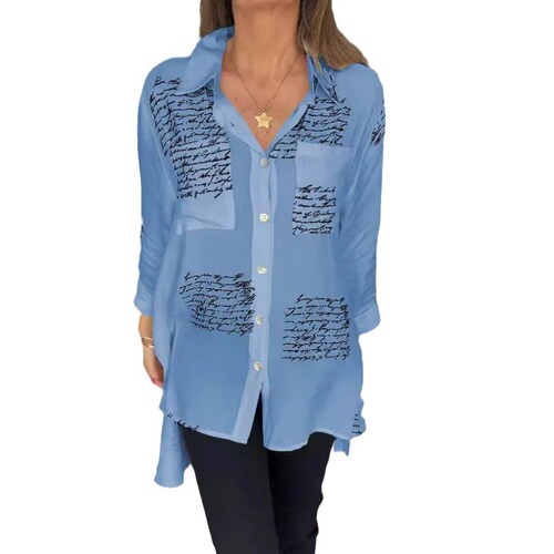 Cross-border women's clothing 2025 Amazon independent station spring and summer new European and American fashion printed loose sexy tuxedo shirt 