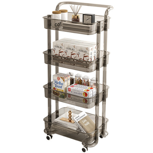 Plastic transparent small trolley kitchen living room storage rack floor bedroom snack movable bathroom storage rack