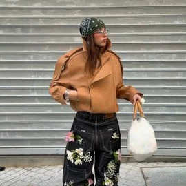 个性街头感时髦宽松纯色翻领短款皮外套女2026秋季新款跨境欧美风